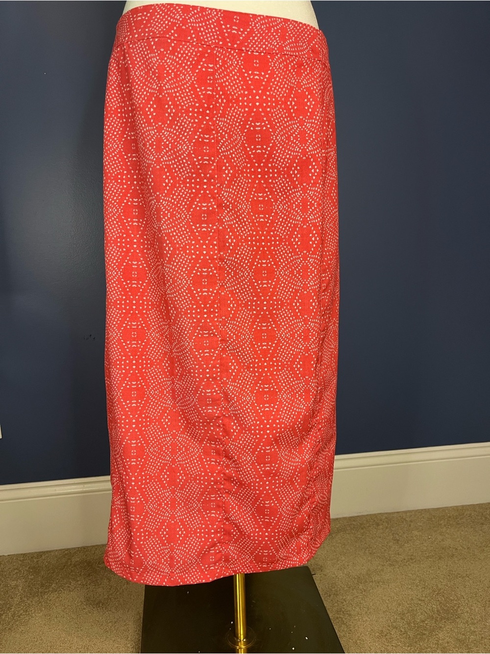 Rip Skirt HAWAII red-orange & white mini dot print wrap skirt. 30". Size MED - Picture 7 of 9